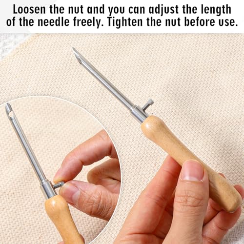 Image of 5PCS Punch Needle Kits Adults Beginner 2.5mm /3.5mm /5mm Metal Tubes Wooden Punch Needle Threader Yarn, Adjustable Punch Stitching Kit Tool for Beginner Embroidery Floss Cross Stitching