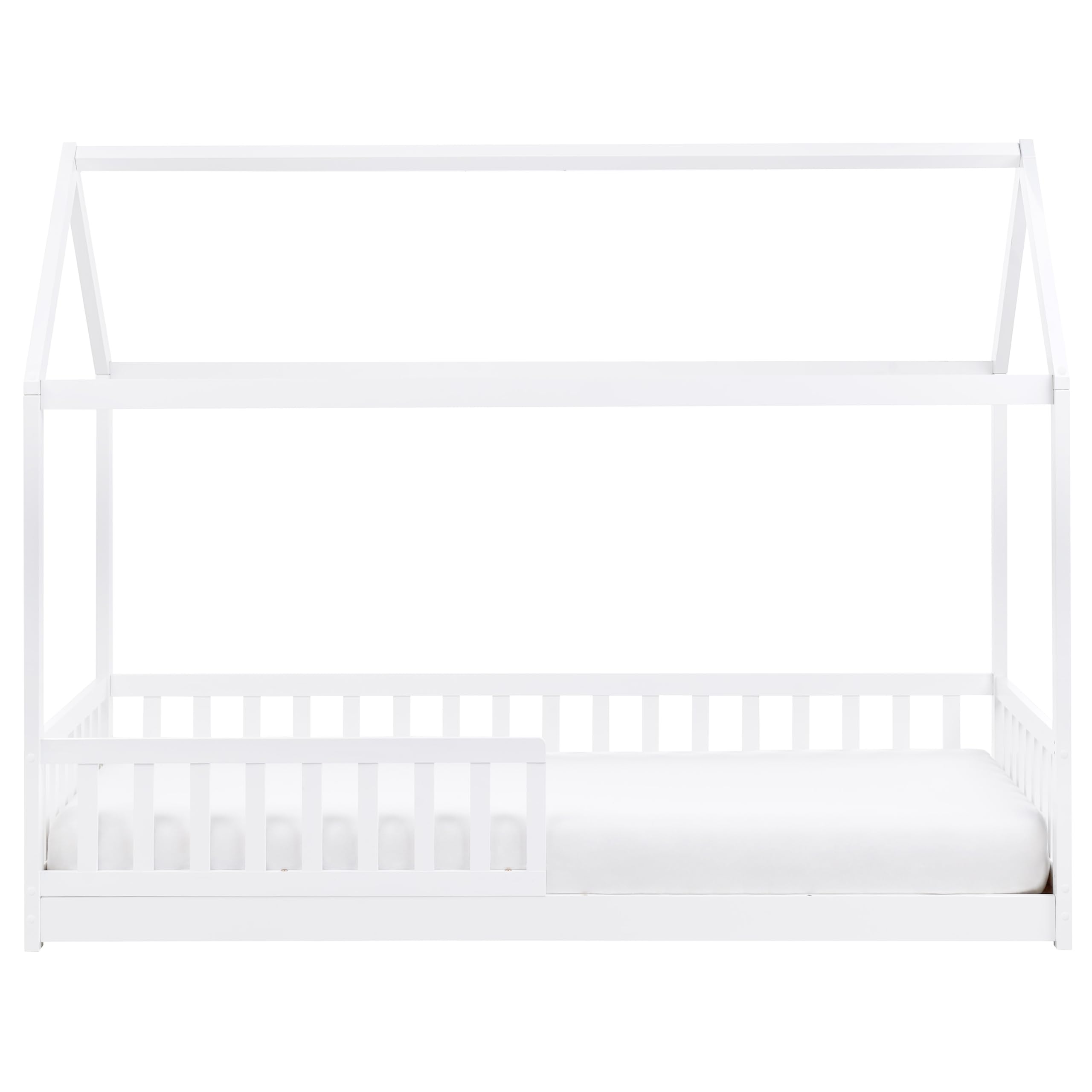 Beliani Hausbett für Kinder Holz weiß Lattenrost 90x200 cm mit Rausfallschutz Cossaye