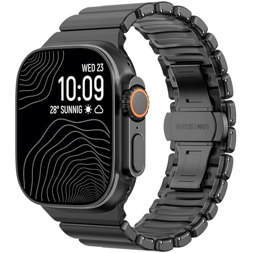 Image of CHANCHY Titanium Band Compatible with Apple Watch Ultra 3 /2 /1 Band 49mm 46mm 45mm 44mm 42mm, Luxury Band Titanium Silicone Dual-Layer Link for Men iWatch Series 11 10 9 8 7 6 5 4 SE