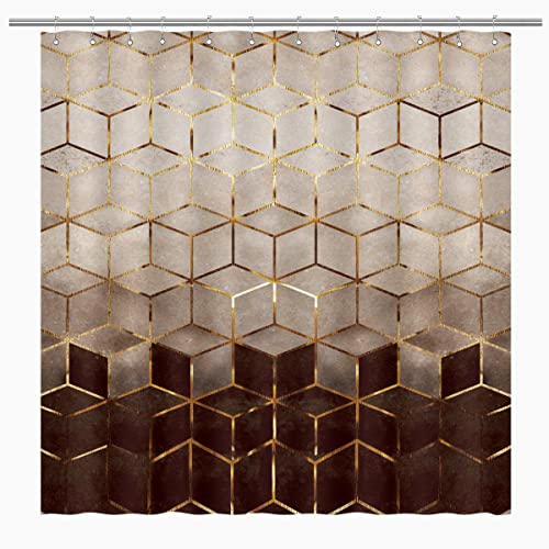 BIYSUC Ombre Brown Marble Geometric Shower Curtain #TOP21