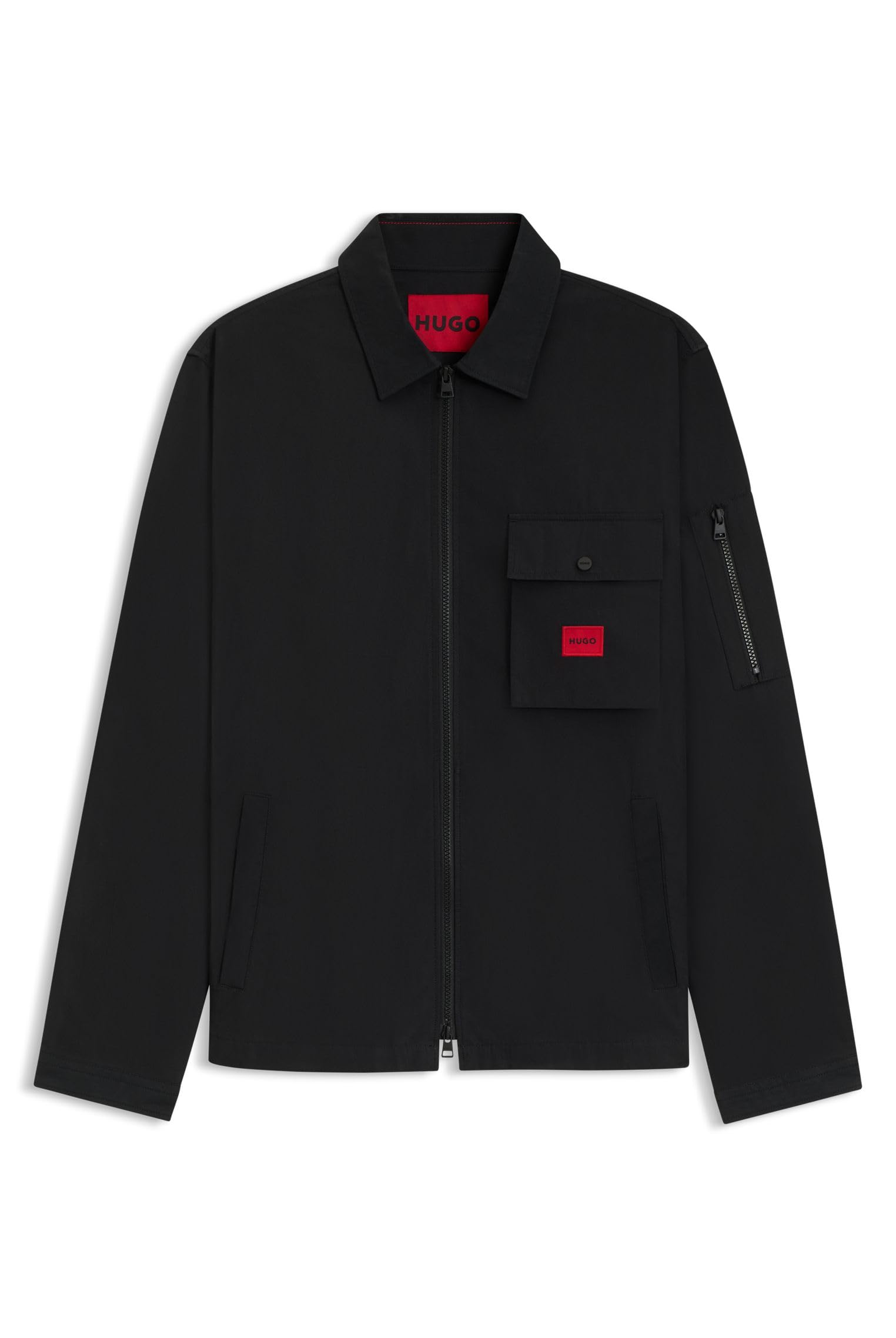 Hugo Emmond Patch Pocket Logo Regular Fit Zit Thru Overshirt - Black