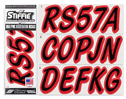 Image of Whipline Solid Black /Red 3 inch Alpha-Numeric Registration Identification Numbers Stickers Decals for Boats & Personal Watercraft