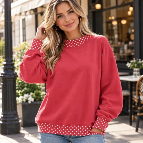 Polka Dot Mock Neck Sweatshirt Women Fleece Crew Neck Polka Dot Sweatshirt - image 3