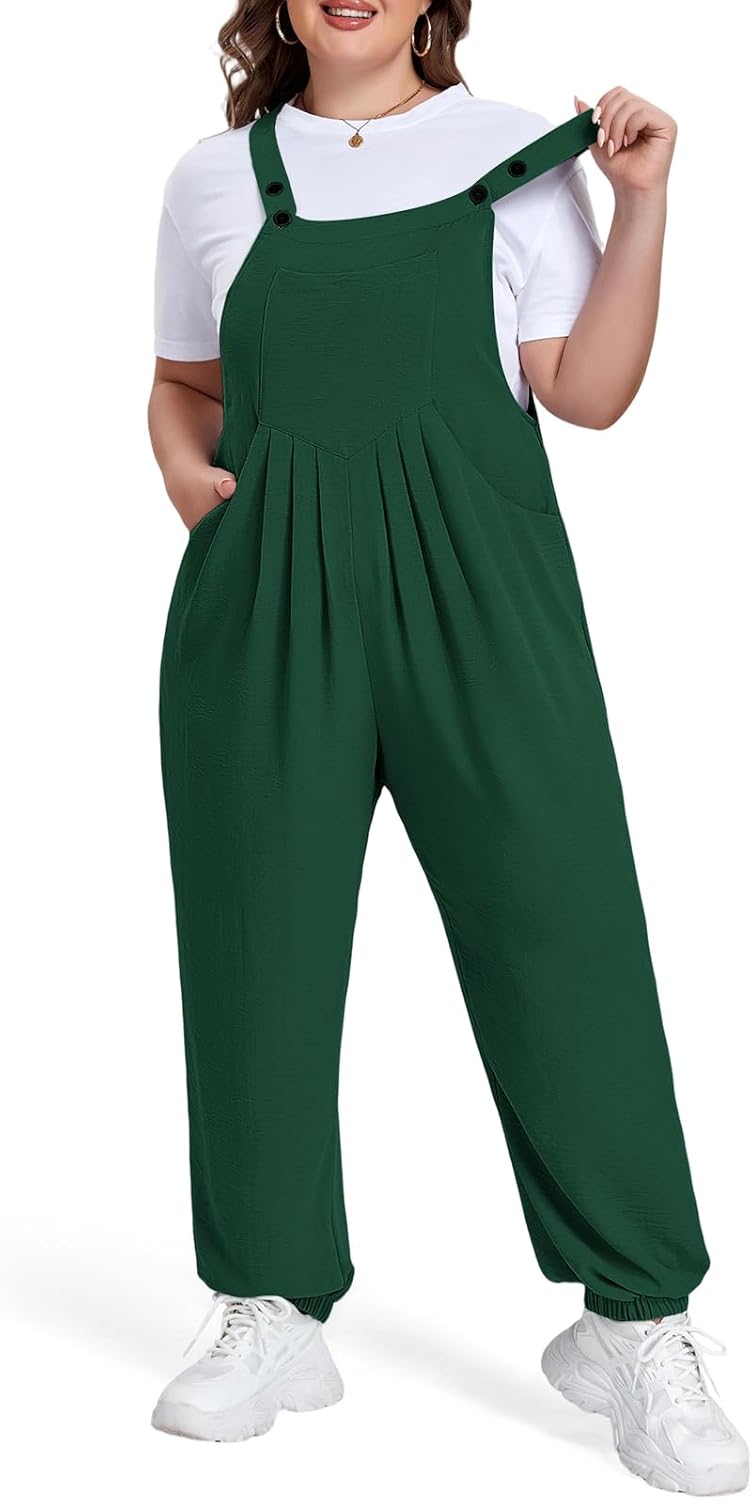 Moon Wood Women's Plus Size Overalls Loose Fit Adjustable Straps Jumpsuits for Summer Gardening Casual Daily Outings