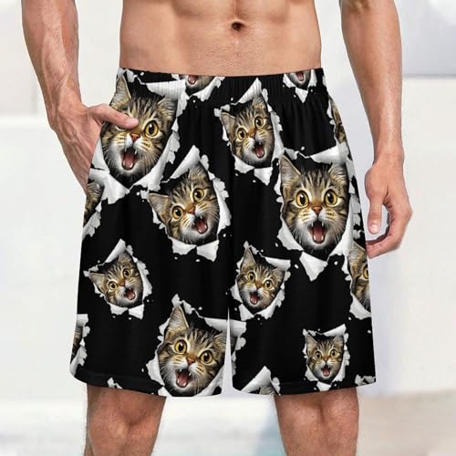 Cat Torn Paper Men's Pajama Bottoms Lounge Pj Shorts Stretch Sleep Shorts for Home Vacation Beach2