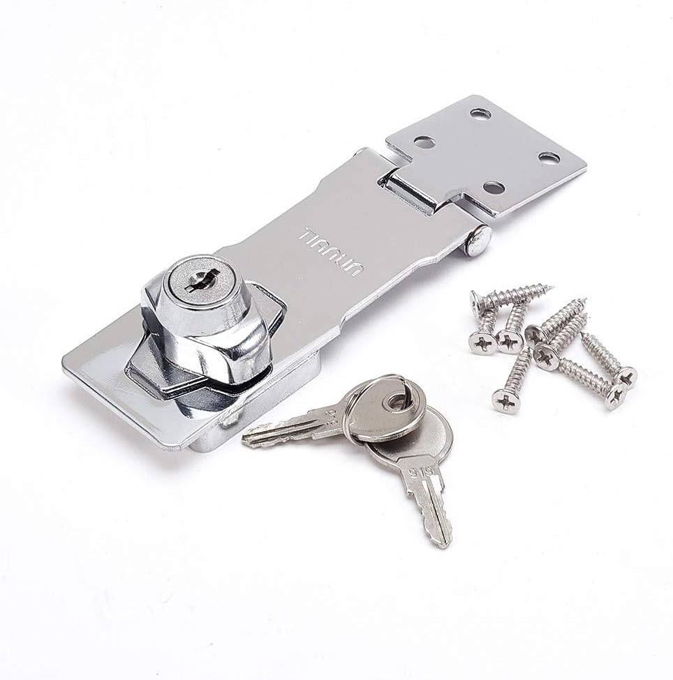 Keyed Hasp Lock 5.59" x 1.57" x 1.30" Twist Knob Keyed Locking Hasp Latch Lock Zinc Alloy for Doors Cabinets, Silver Tone 1Pcs
