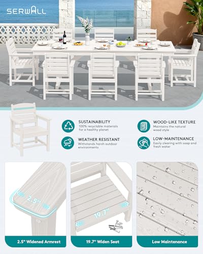Image of SERWALL Outdoor HDPE Dining Chairs with Arms & Widended Seat, Set of 2, White