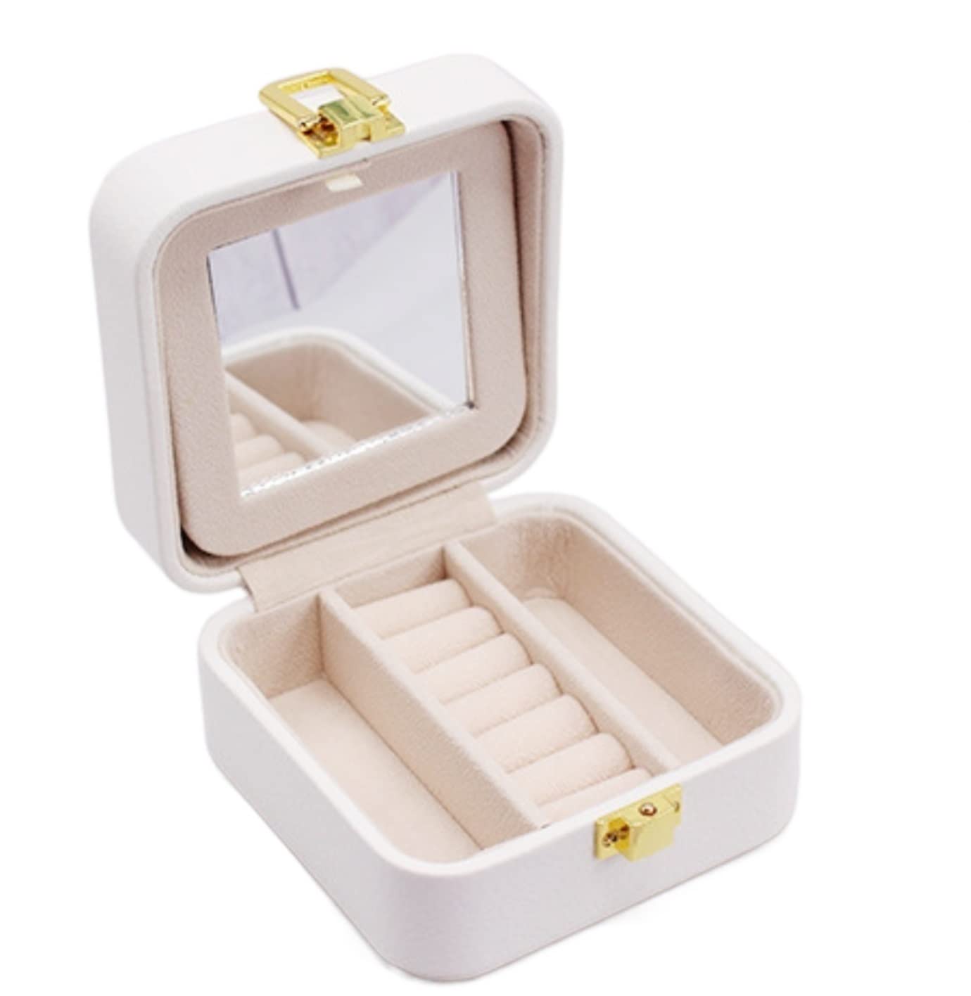 Joyero Estuche Para Joyas Joyero De Viaje Pequeño Organizador De Joyas Con Espejo Estuche De Viaje Portátil Collar Almacenamiento De PU Caja De Joyas (Color : White, Size : 11 * 11 * 5cm)