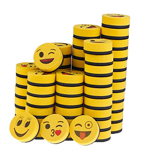 60 Pieces Dry Erase Erasers Magnetic Whiteboard Eraser Dry Erase Erasers Chalkboard Erasers Smiley Board Cleansers for Kids, Teachers, Classroom, Home and Office (Yellow,4 Patterns)