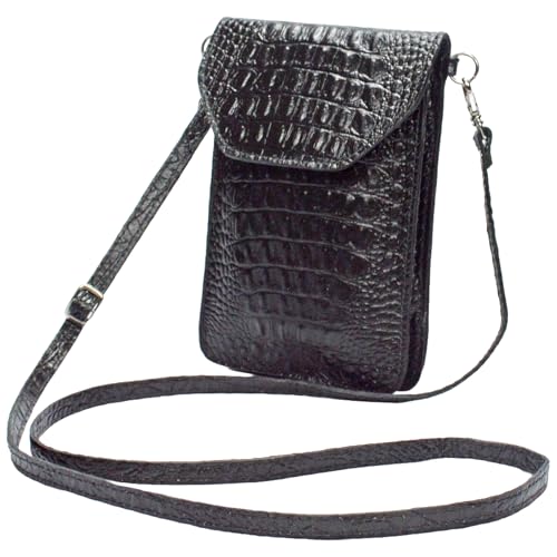 Bolsa Feminina Transversal Pequena Porta Celular Couro Legítimo MDXB307 (Preta)