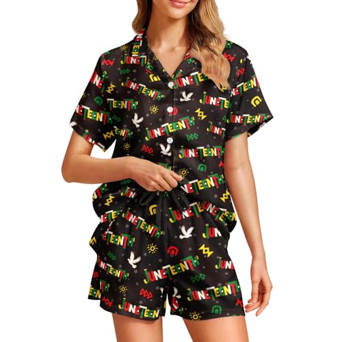Image of Silk Satin Pajama Set for Women Summer Lounge Pjs Sets 2 Piece Suit Ladies Button Down Tops And Shorts Sleepwear
