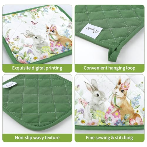 Easter Bunny Eggs Oven Mitts and Pot Holders -100% Cotton, Heat Resistant Extra Long Oven Gloves Potholder for Kitchen Cooking BBQ Grilling Baking Gift, Set of 2 - Image 4