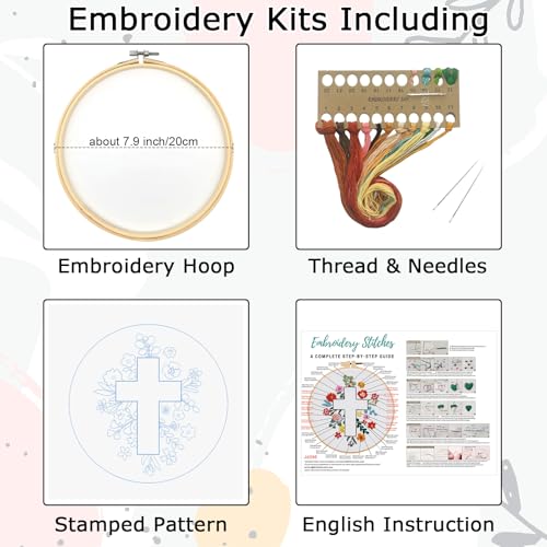 Image of Louise Maelys Cross Embroidery Kit for Beginner(Easter Jesus) | Cross Embroidery Starter Kit With Stamped Fabric, Hoop, Threads, Needles And Instructions For Adults,Easy Needlepoint,Gifts