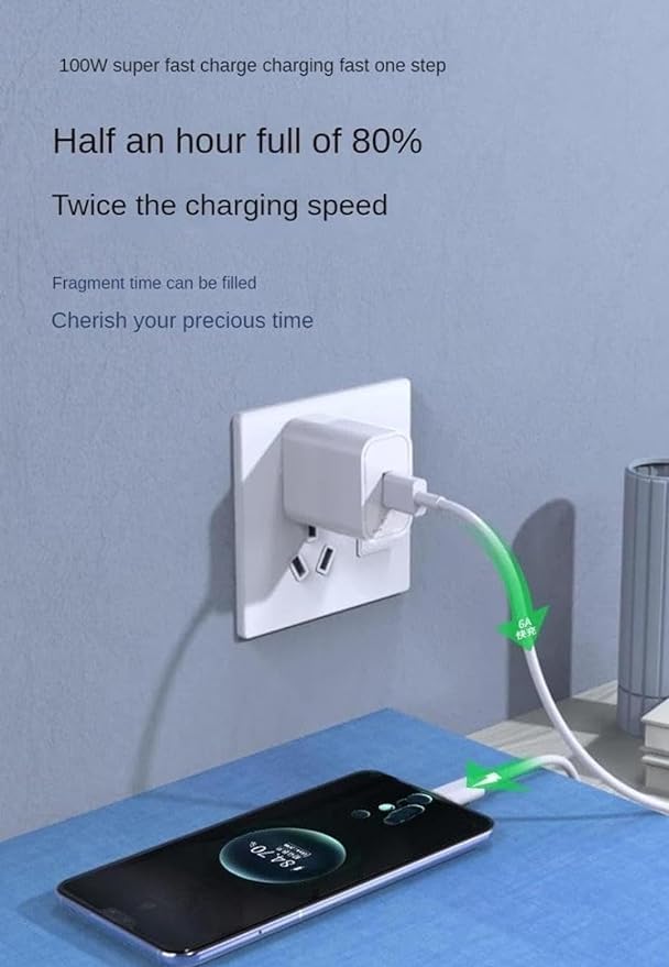 Image of Charger Original 100W Charger Adaptor Compatible with Realme 12 Pro /11 Pro Plus 5G / 11 Pro | Op po 12R /12 pro /11 /Open | Op po Find X | Redmi Note 13 Pro 5G | Poco X6 Pro /F6, White (DP23)