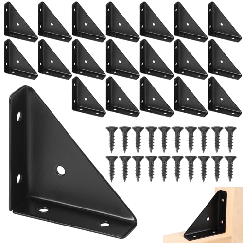 20 Piezas Escuadras Metalicas 65 x 65 mm Soportes Estantes Triangulares de 90 Grados Soporte Estanteria pared Soportes Estanterias con 80 Tornillos para Estar, Dormitorio,Cocina