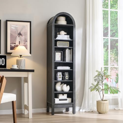 Image of IFBUY 71 inch Tall Arched Bathroom Storage Cabinet, 8-Tier Modern Farmhouse Storage Cabinet with Adjustable Shelves, Wood Freestanding Cabinet for Bathroom, Living Room, Entryway, Hallway (Dark Grey)