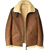 Denny&Dora Chaqueta de piel de oveja para hombre B3 Chaqueta de vuelo Lana importada de Australia Chaqueta corta de cuero Abrigo de piel para hombre (marrón, S)