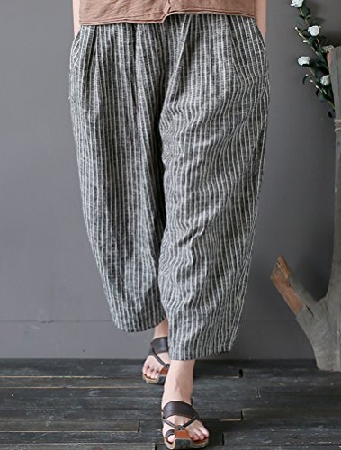 Laovanln Women's Linen Pants Summer Casual Loose Harem Pant Elastic Waist Wide Leg Baggy Trousers with Pockets4