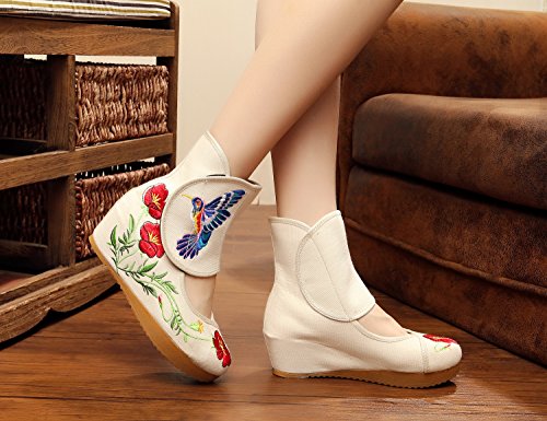 Qianmome Womens Hummingbird Floral Embroidery Comfort Sports Fashion Ankle Boots Canvas Shoes3