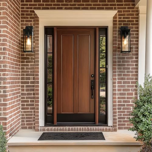 Image of mirrea 18 inch Classic Outdoor Wall Sconce with Built-in GFCI Outlet 1 Light in Matte Black Rectangular Metal Frame and Clear Glass Shade Waterproof Porch Light Patio Light