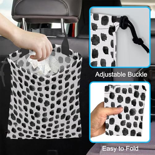 Image of Car Trash Bag Hanging Black Dots Car Trash Can Waterproof Garbage Bag Hanging for Car Back Seat