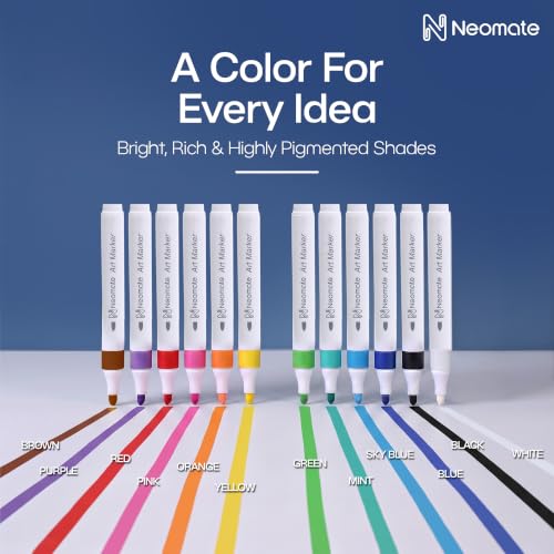 Image of Neomate 12 Pcs Single-Tip Acrylic Markers Set | Non-Toxic Art Supplies for Kids & Adults | Waterproof, Quick Dry | For Rock Painting, Canvas, Wood, Ceramic, Glass & DIY Crafts