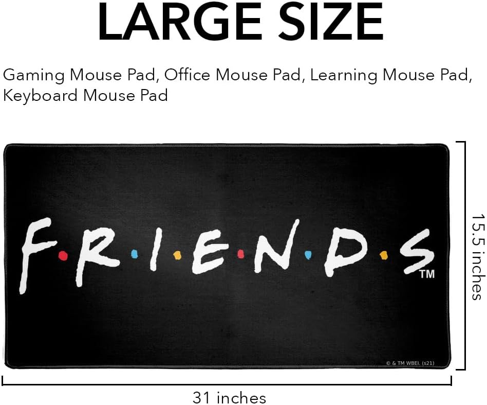 Friends Logo White Large Gaming Mouse Pad Desk Mat with Stitched Edges, Non-Slip Base for Gamer, Home and Office, 31.5 x 15.7