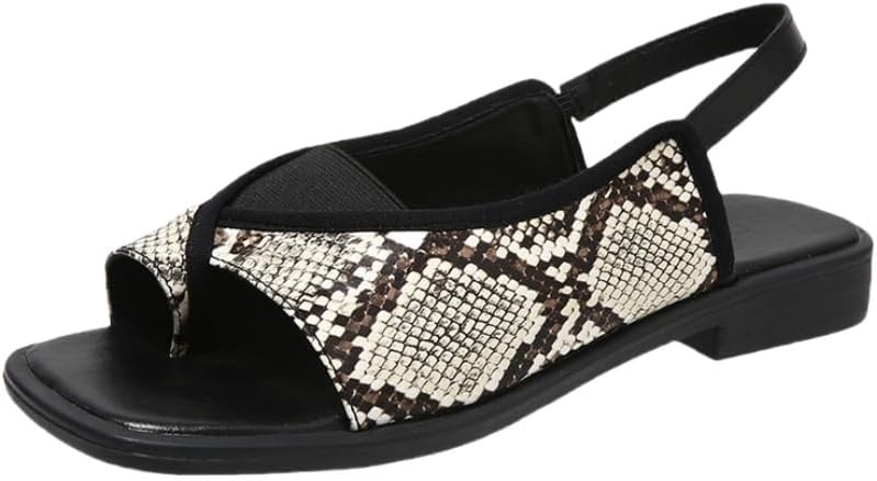Ladies' fashionable snake skin pattern slippers and sandals - Colorful snakedesign, low heel rubber sole, toe ring design, suitable for casual or summer wear, comfortable open-toed