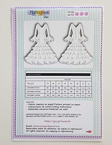 Miniatura 2 de Patrón De Costura Vestido Flamenca Largo Para Hacerlo Tú Misma. Tutorial En Vídeo Para Ayudarte A Realizarlo. Talla 38 A La 52. Patrón Multitalla En Papel.
