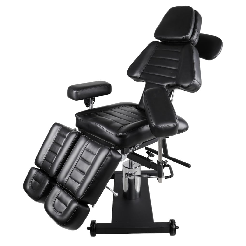 Alabama – Fauteuil Transat Multifonction Professionnel pour Studio de Tatouage et Centre Esthétique, Confortable et Réglable (Noir)