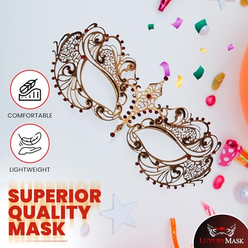 Image of Masquerade Mask for Women with Rhinestones - Elegant Metal Half Face Mask for Masquerade Parties, Mardi Gras, & Themed Events