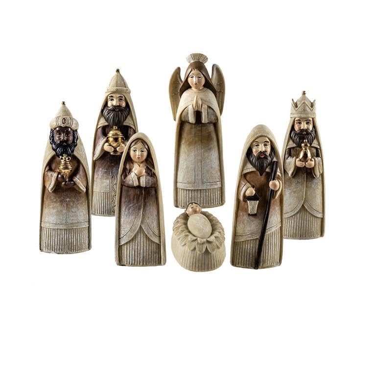 Crèche de Noël en résine DRW Mystère figurines Nativité Rois Mages et Ange 15 cm