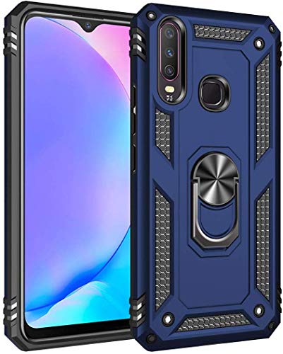 Image of SPAZY CASE Vivo U10 / Vivo Y17 Heavy Duty Dual Layer Hybrid Shockproof Armor Defender Case with 360 Degree Metal Rotating Finger Ring Holder Case Designed for Vivo U10 / Vivo Y17- (Blue)