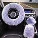 Yontree Fashion Fluffy Steering Wheel Covers for Women/Girls/Ladies Australia Pure Wool 15 Inch 1 Set 3 Pcs (Gray)