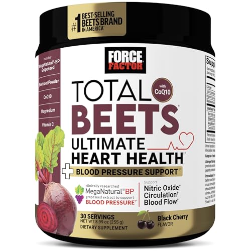 Force Factor Total Beets Ultimate Heart Health Blood Pressure Support with CoQ10, Beet Root Powder, Grape Seed Extract, Blood Pressure Supplement for Circulation, Black Cherry, 30 Servings