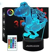 Dino Dana Einhorn Lampen,Dinosaurier mit Einhorn 3d Lampe mit Farbwechsel 16 Farben with Remote C...