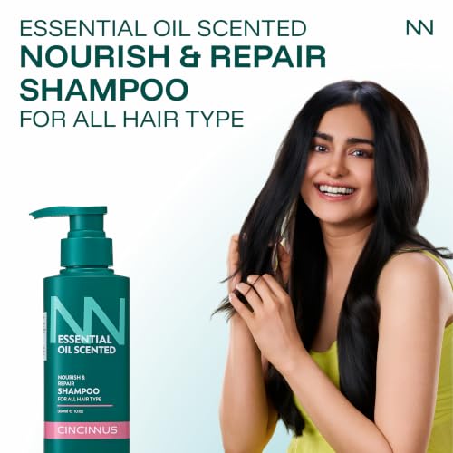 Image of Cincinnus Nourish & Repair Shampoo with Damascus Rose & Rosemary, Tea Tree, Olive Oil | Strengthens & Repairs Hair | Hyaluronic Acid, Vitamin B5 | Daily Use for Dry, Damaged Hair (300ml)