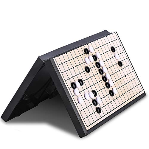 QuadPro Magnetic Travel Go Board Game Set with Folding Board and Magnetic Plastic Stones for Kids and Adults