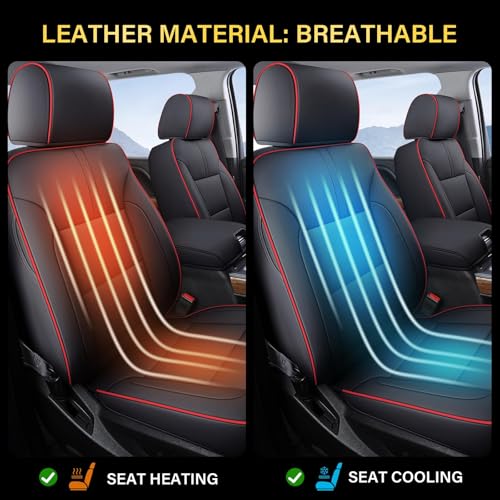Coverado Car Seat Covers Full Set Faux Leather-Custom Fit Chevy Silverado/GMC Sierra (2007-2013 & 2019-2025 1500, 2020-2025 2500HD/3500HD) Compatible with Crew/Double/Extended Cab (Red) by Coverado - Image 6