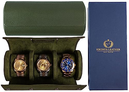 KRONOS Genuine Togo Leather Watch Roll - Luxury Watch Travel Case For 3 Watches, Watch Roll Travel...