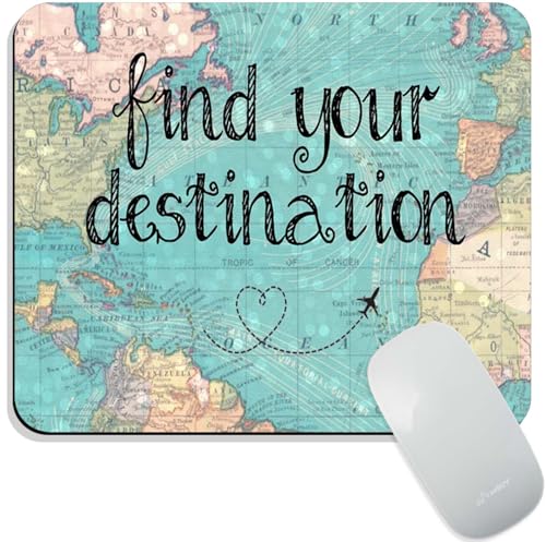 Image of Mouse Pad Find Your Destination Travel Quote, Premium-Textured Custom Mouse Mat Design, Washable Mousepad Non-Slip Rubber Base Computer Mouse Pads for Wireless Mouse