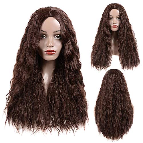 Buladou Dark Brown Synthetic Wigs for Women Natural Long Wavy Middle Parting Wig NONE Lace Heat Resistant Replacement Wig Realistic Looking Glueless Full Machine Made Party Wigs (28 Inches)