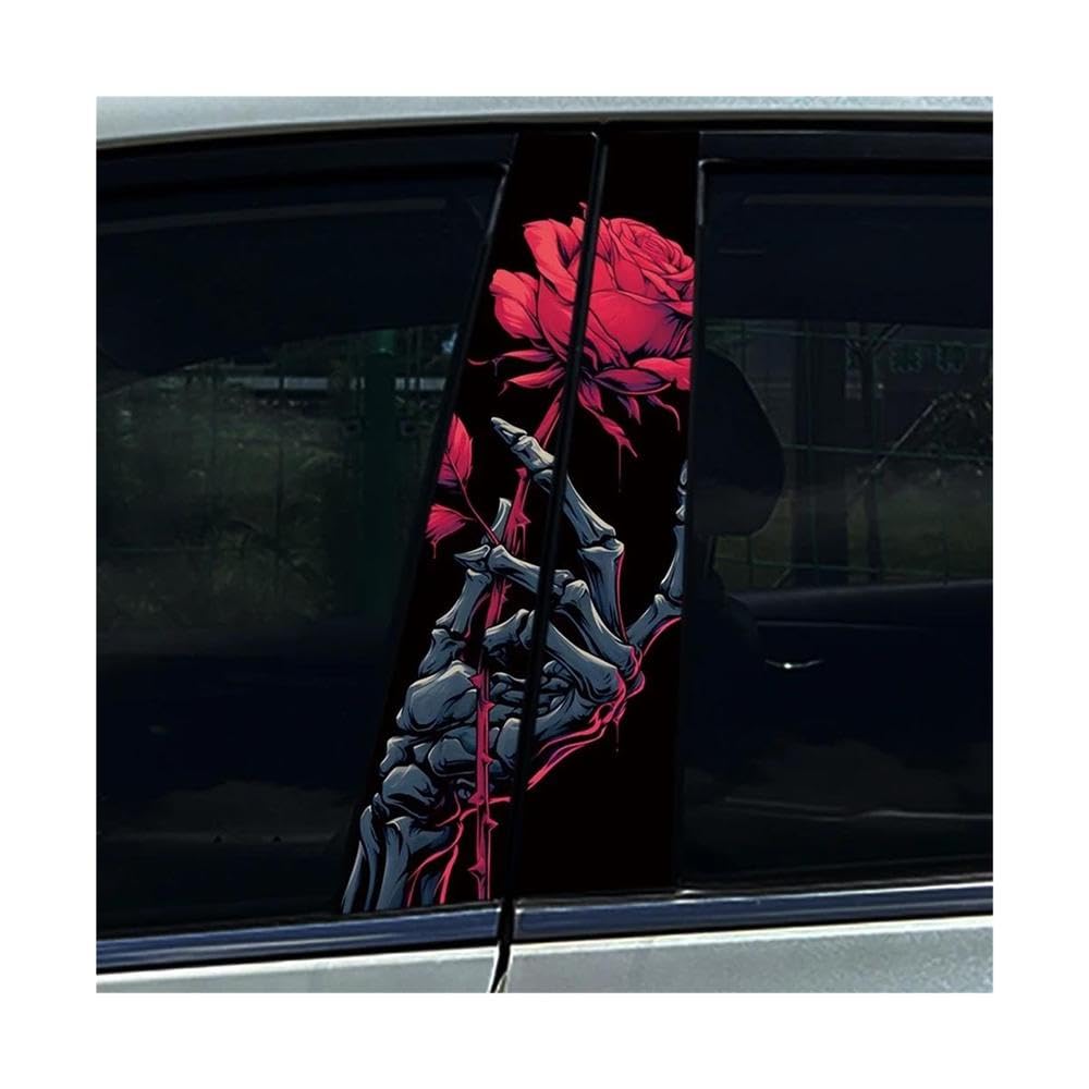 Body Parts 2pcs Auto B Pillar Protective Film Decoration Skull Hand Rose Romantic Car Center Pillar Sticker(B)