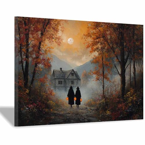 Décoration Halloween durable avec le tableau Canvas Château citrouille DunPei