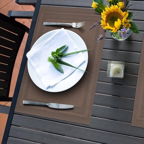 Image of Placemats Set of 6 Dining Table Place Mats | Placemats Table Mat PVC Material | Non-Slip Heat Resistant | Dining Tablemates Washable Anti-Skid | Size 45 x 30cm (Brown)