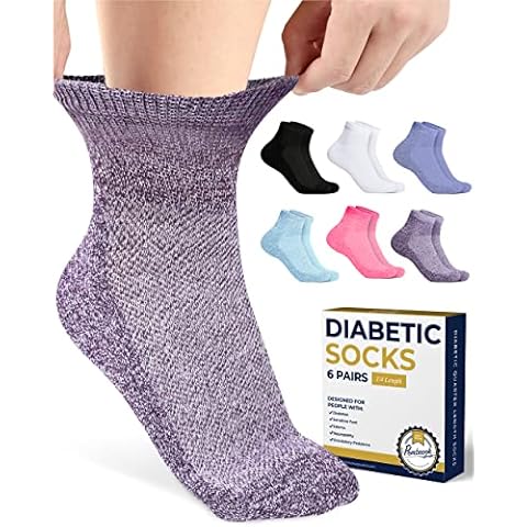 Pembrook Ankle Diabetic Socks for Men & Women | 6 Pairs | Black, White, Blue, Light Blue, Pink, Purple | Mens Diabetic Socks | Diabetic Socks for Men 9-12 | Ankle Neuropathy Socks for Men Cover