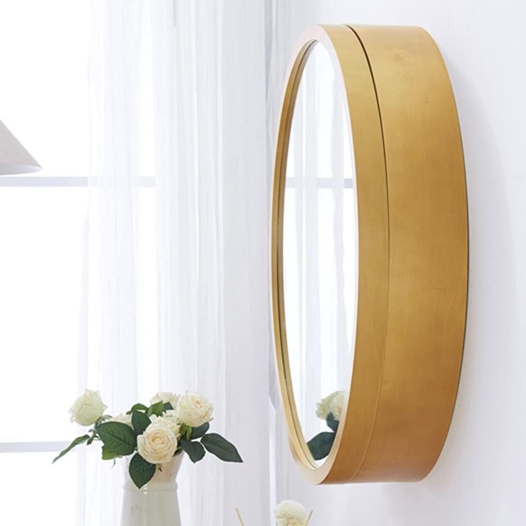 Bathroom Wall Cabinet, Round Bathroom Mirror Cabinet, Solid Wood Mirror Box, Storage Cabinet, Toilet Makeup, Round Mirror, Wall Mirror Cabinet,Gold-70cm