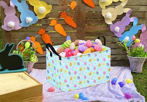Image of Rectangle Gift Storage Basket Home Shelf Storage Basket Organizer Box Clothes Laundry Hamper Nursery Basket Laundry Basket with Handles (blue rabbit)