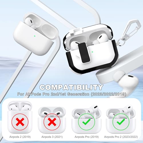 MHYALUDO for AirPods Pro Case (2nd/1st Gen), Dual-Color Design with Automatic Pop-Up Lid, Includes Cleaning Tool, Durable and Shockproof, Compatible with Wireless Charging, White/Black