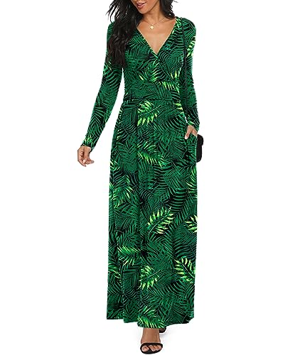 Image of LILBETTER Women Long Sleeve Deep V Neck Loose Plain Long Maxi Casual Dress